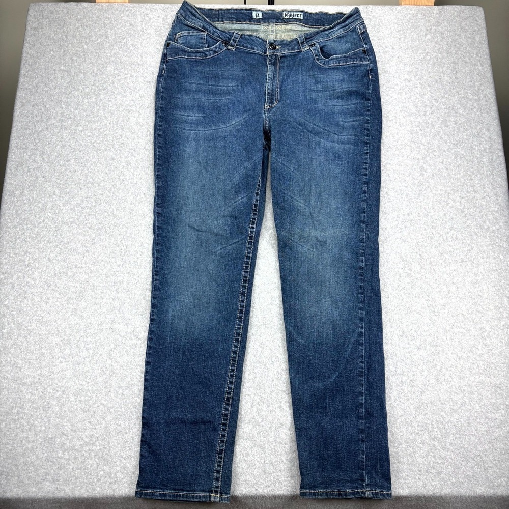 Project Jeans Women's 24 Blue Denim Embroidered Classic Straight Leg High Rise